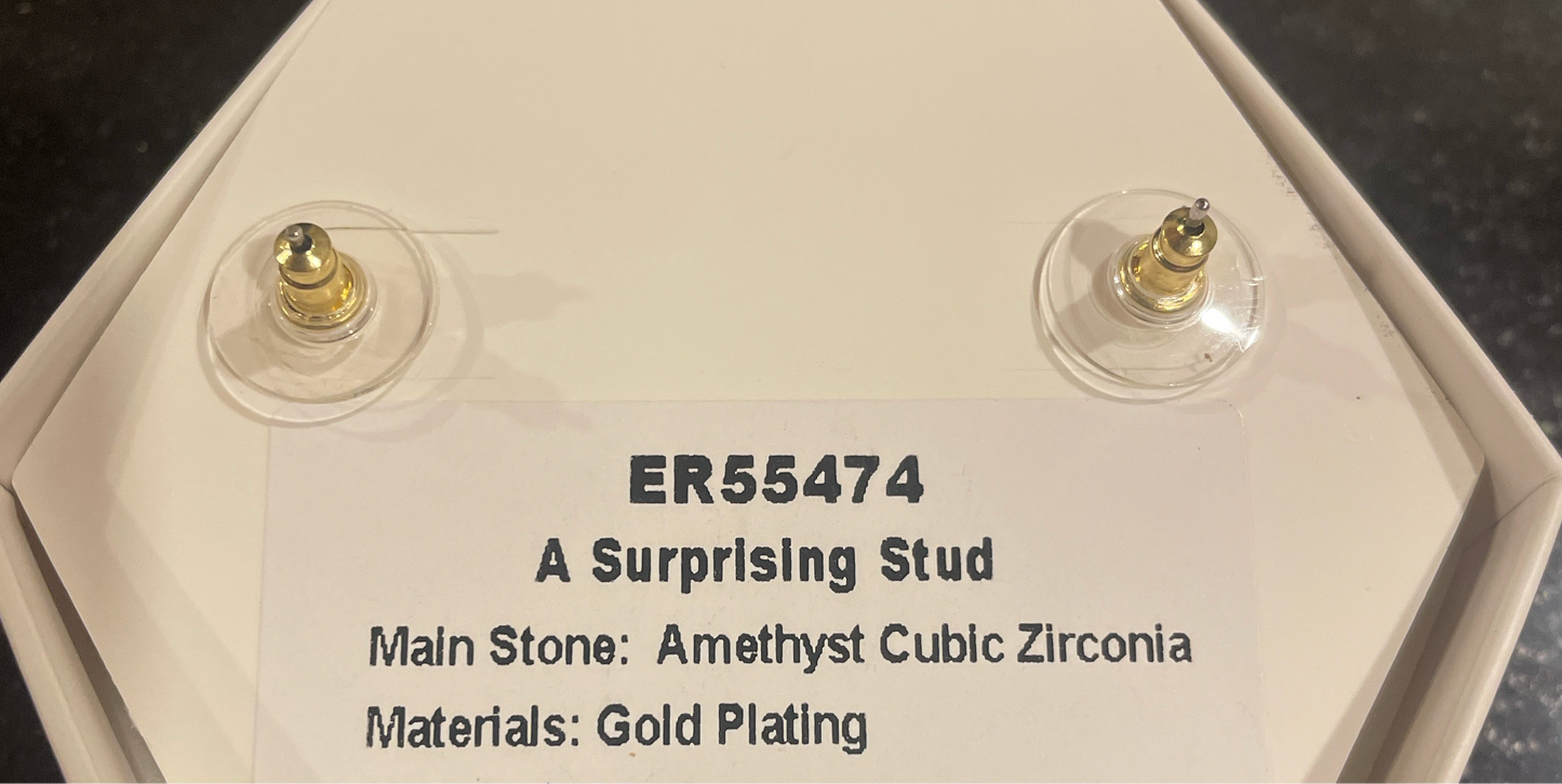 Square Amethyst CZ on Gold Plating - February Earrings