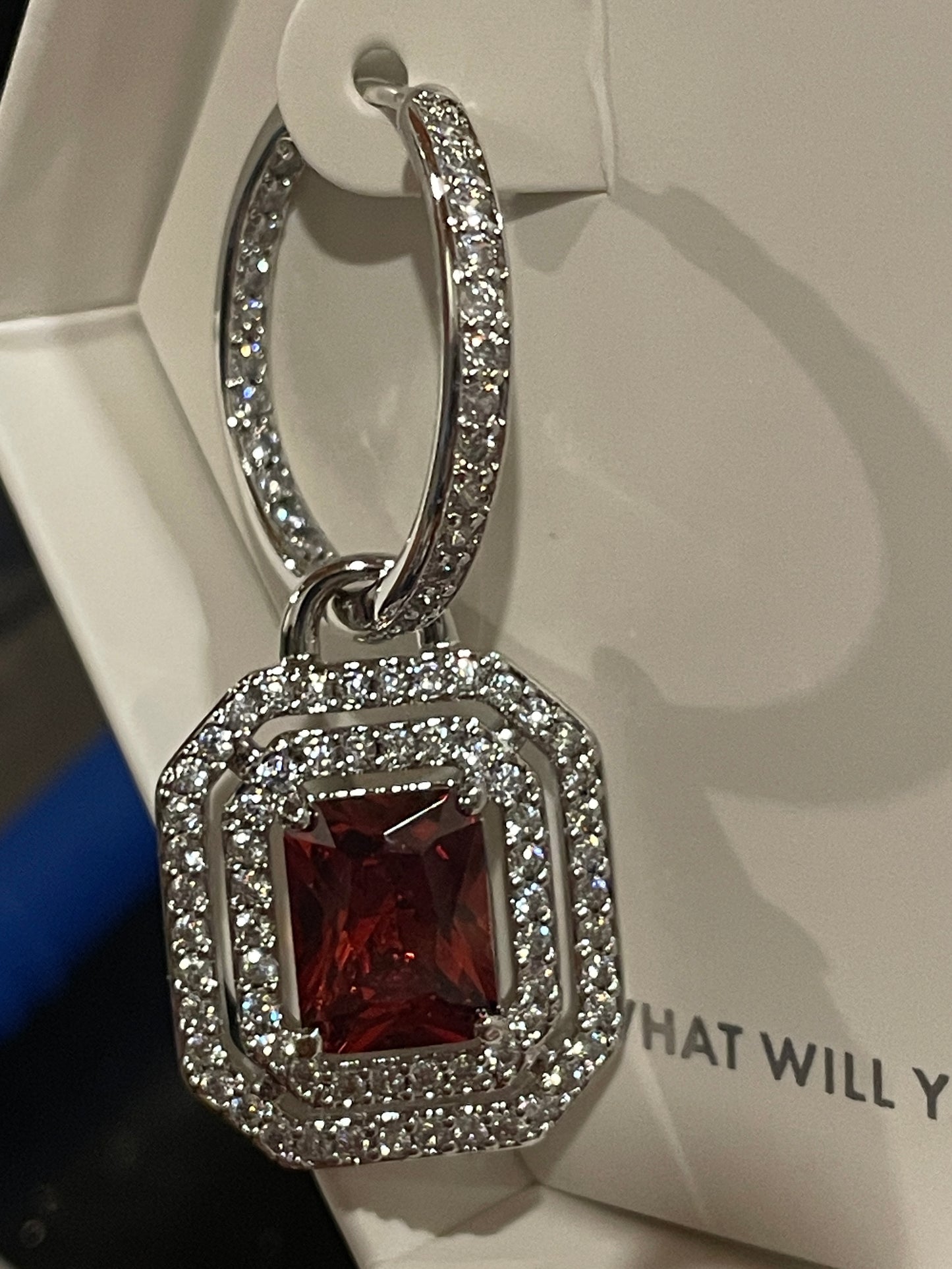 New Beginnings - Garnet CZ Dangle Hoops