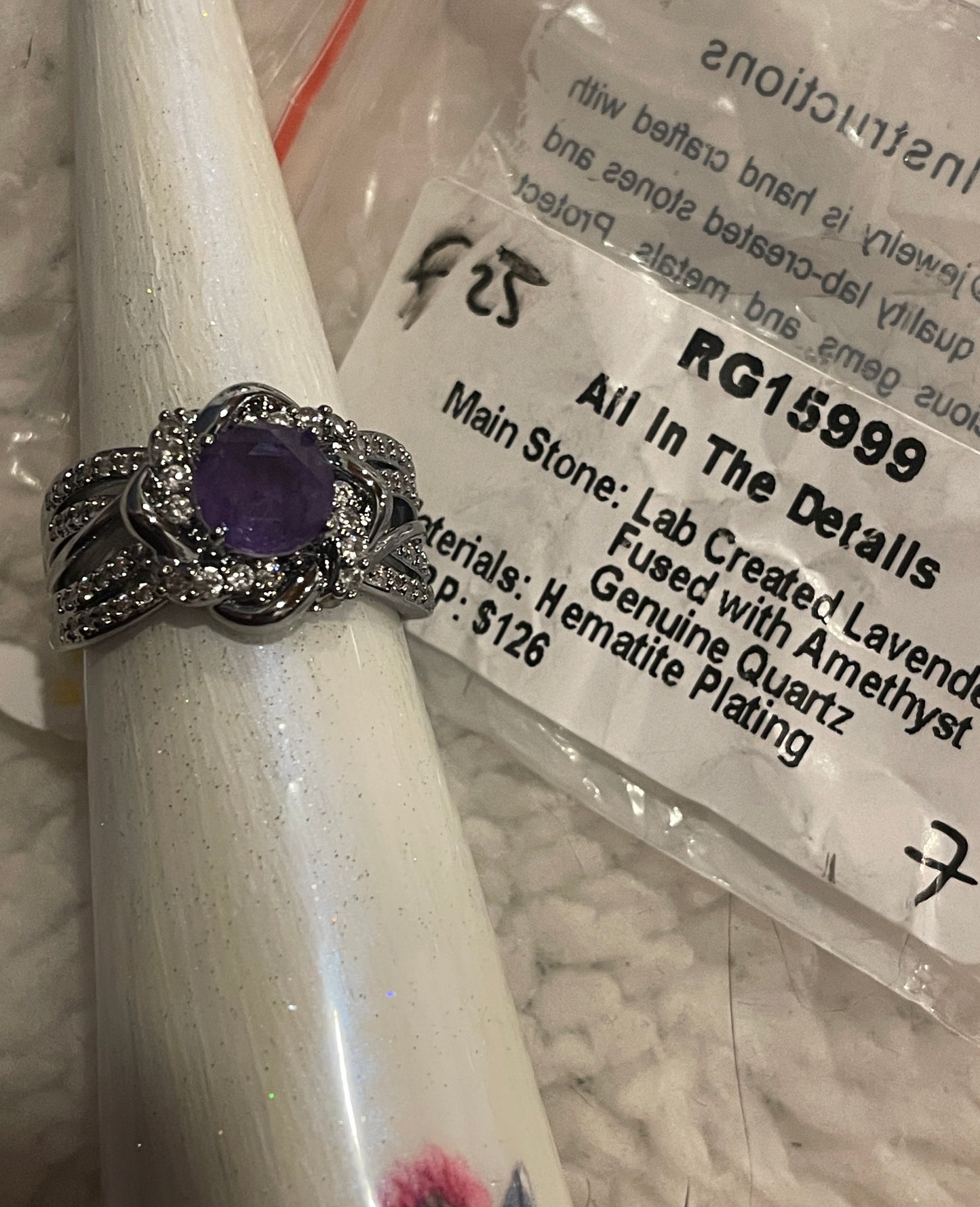 Lavender Fused with Amethyst Genuine Quartz on Hematite Size 7