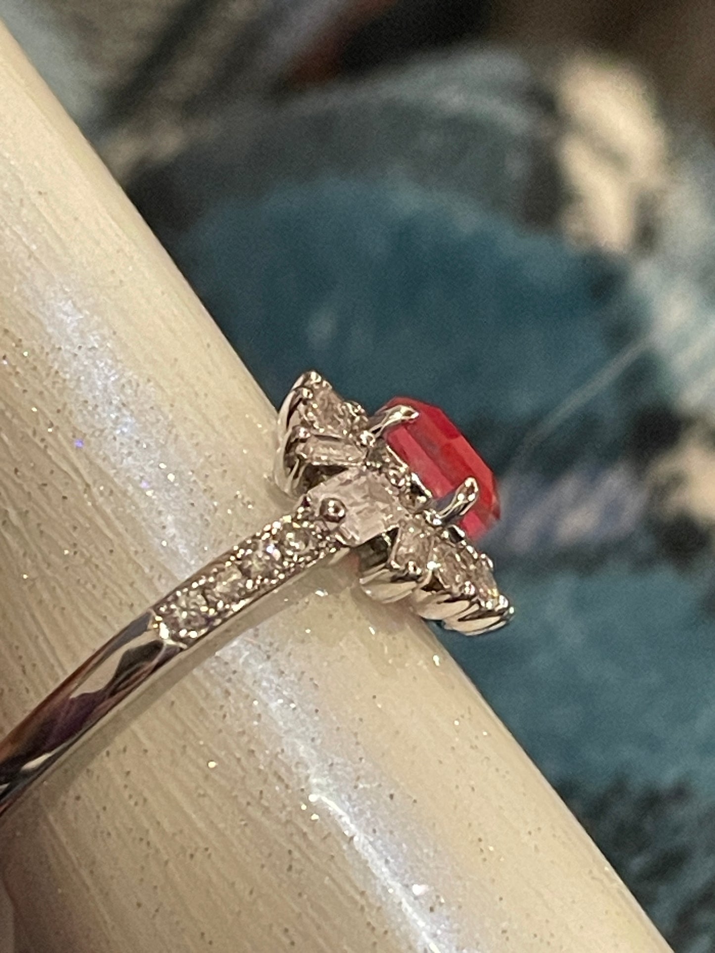 Dark Pink Sapphire Ring on Rhodium Size 9