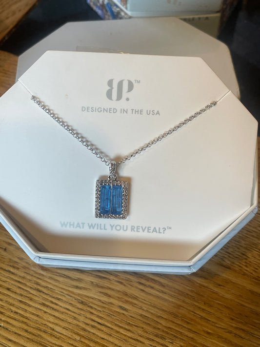 Ocean Blue Quartz on Rhodium Necklace