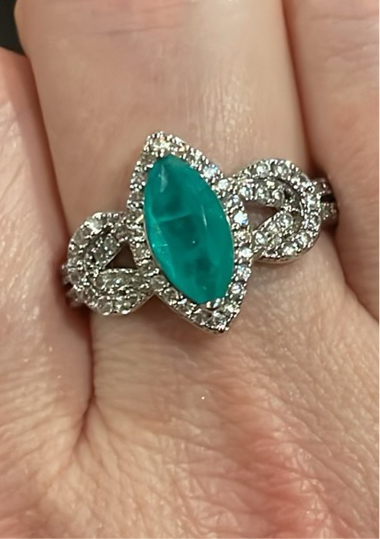 “Call it Heaven” Emerald Ring infused with Genuine Quartz Sz10