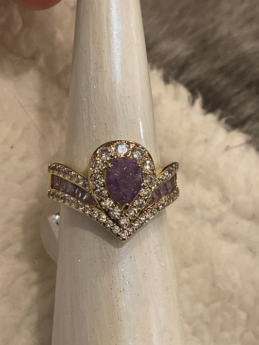 Amethyst Ice Crystal Ring on Gold Plating Size 8