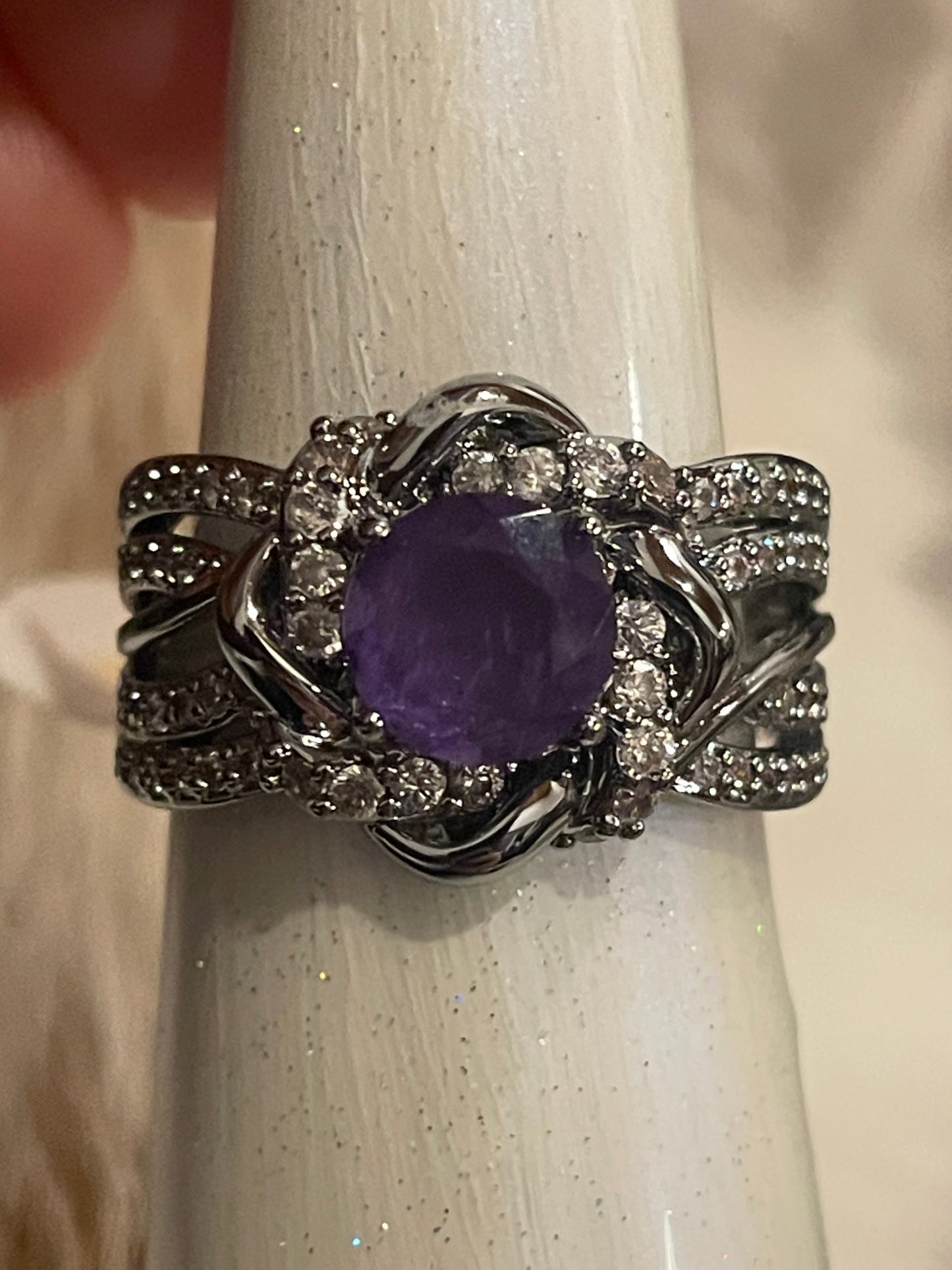 Lavender Fused with Amethyst Genuine Quartz on Hematite Size 7