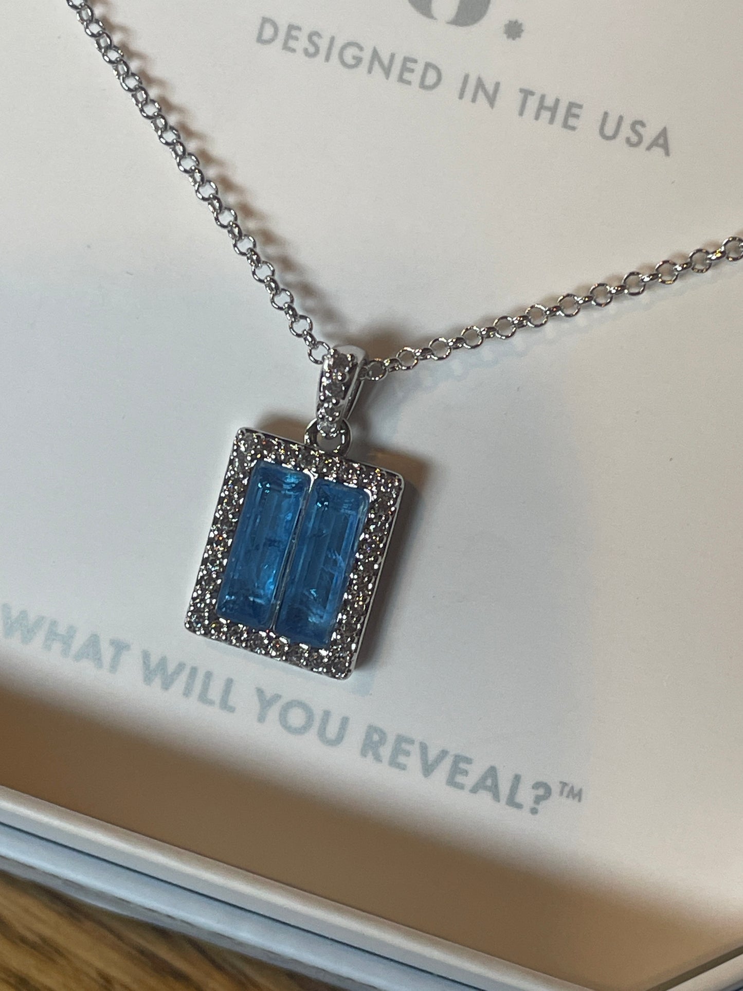 Ocean Blue Quartz on Rhodium Necklace