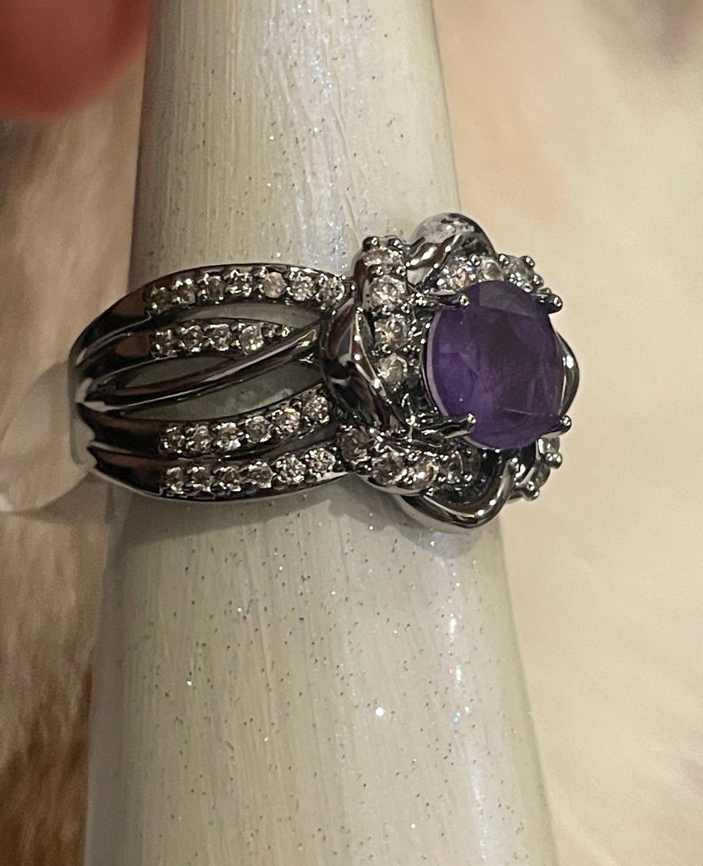 Lavender Fused with Amethyst Genuine Quartz on Hematite Size 7