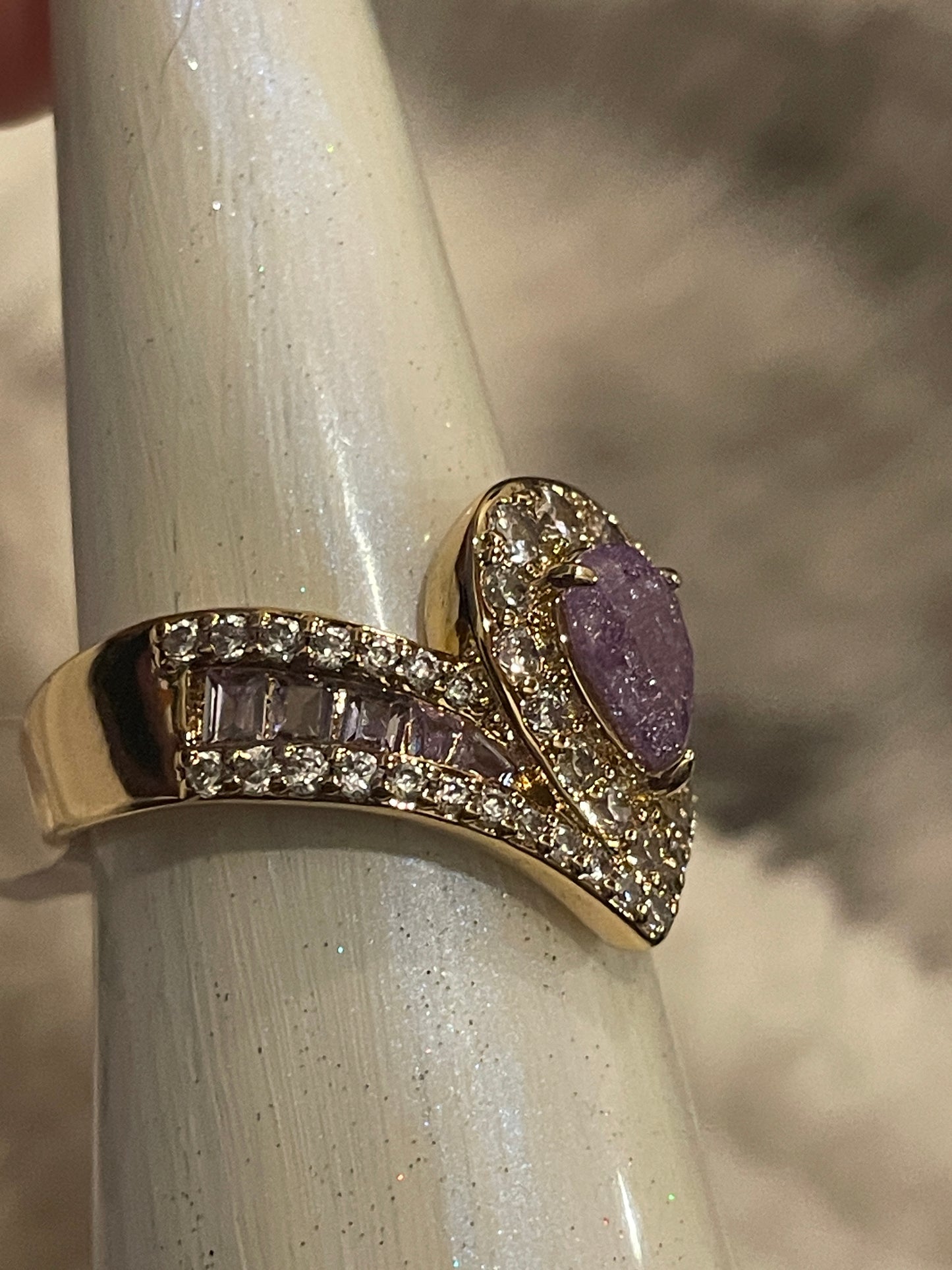 Amethyst Ice Crystal Ring on Gold Plating Size 8