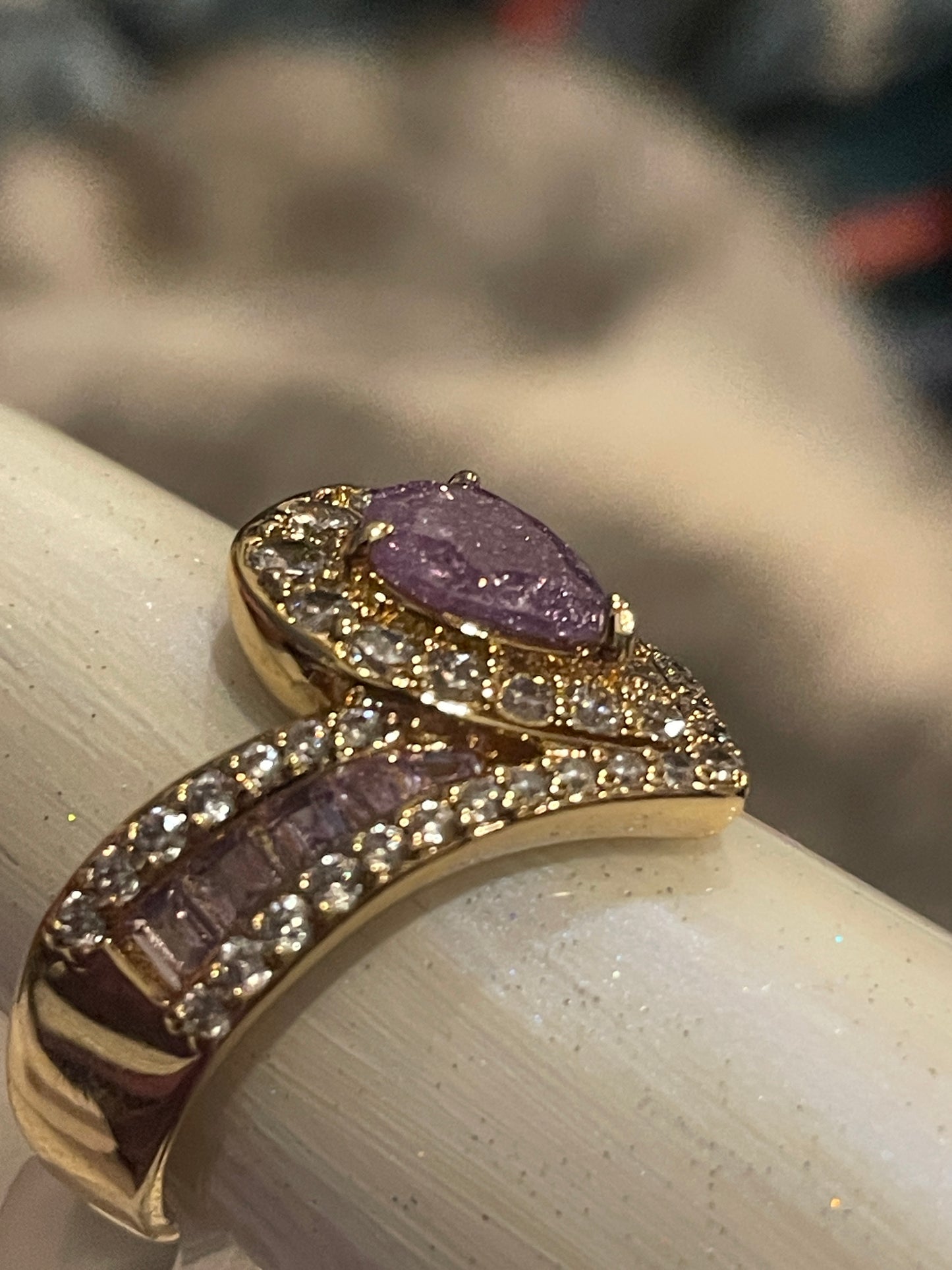 Amethyst Ice Crystal Ring on Gold Plating Size 8